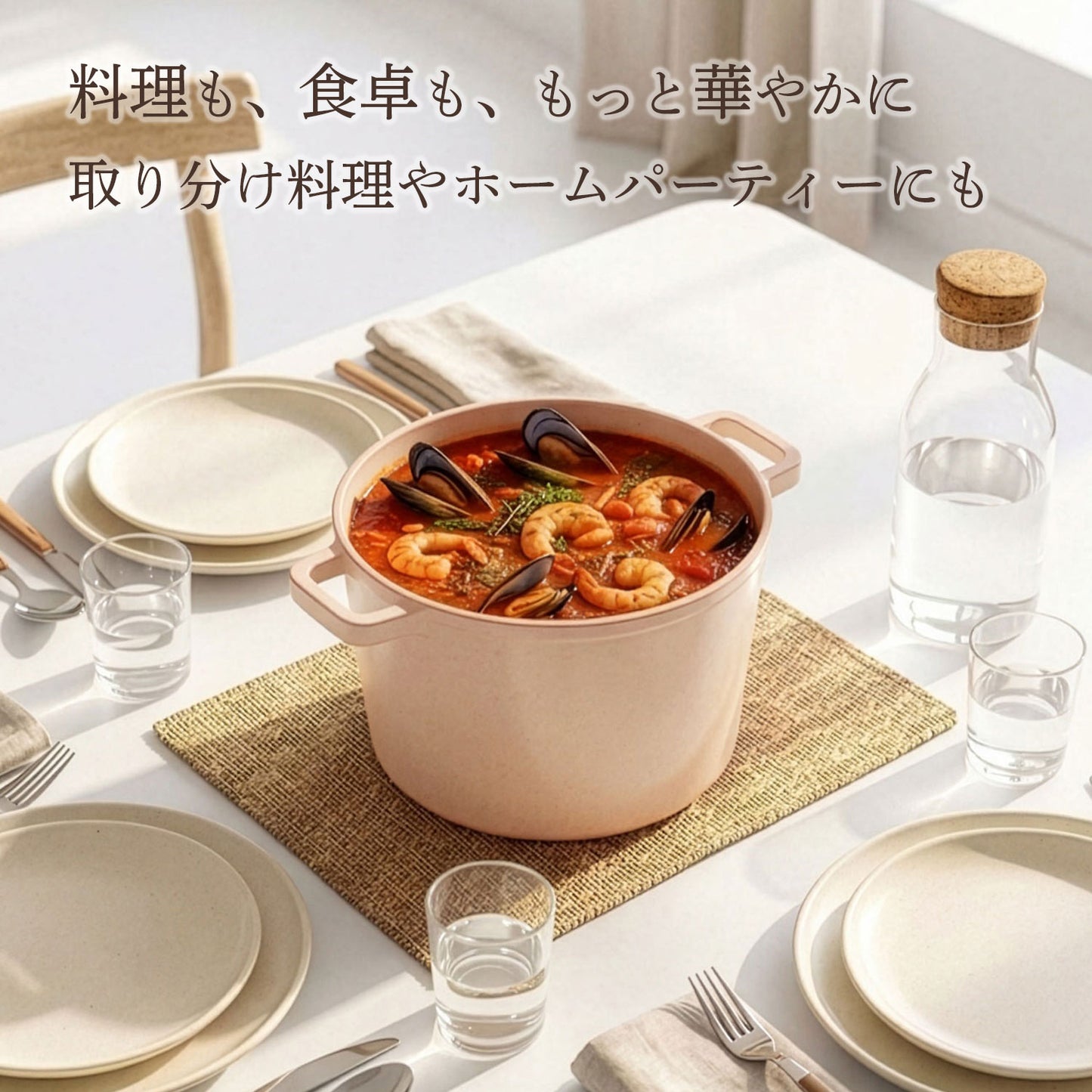 FIKA セラミックディープキャセロール（深鍋）22cm ピーチピンク