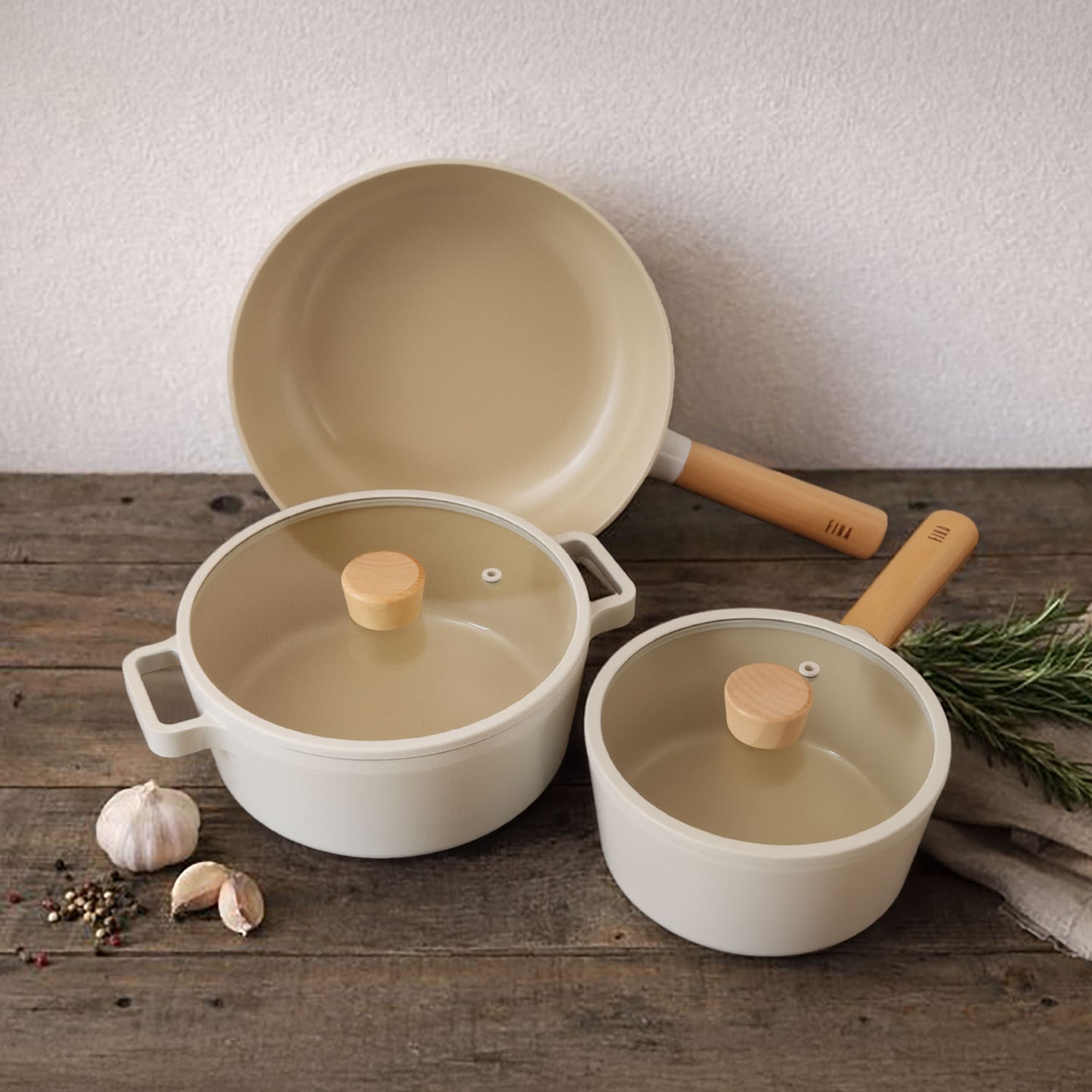 FIKA5点セット（セラミックフライパン・両手鍋・片手鍋）