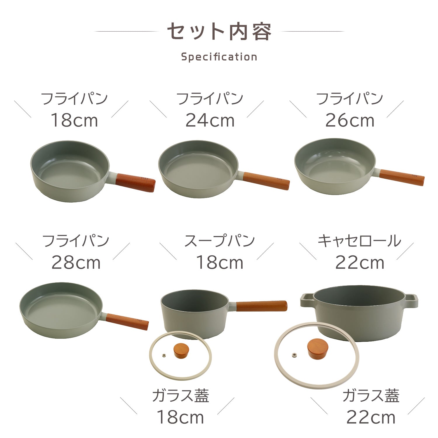 FIKA ミッドナイトグリーン8点セット （セラミックフライパン・両手鍋