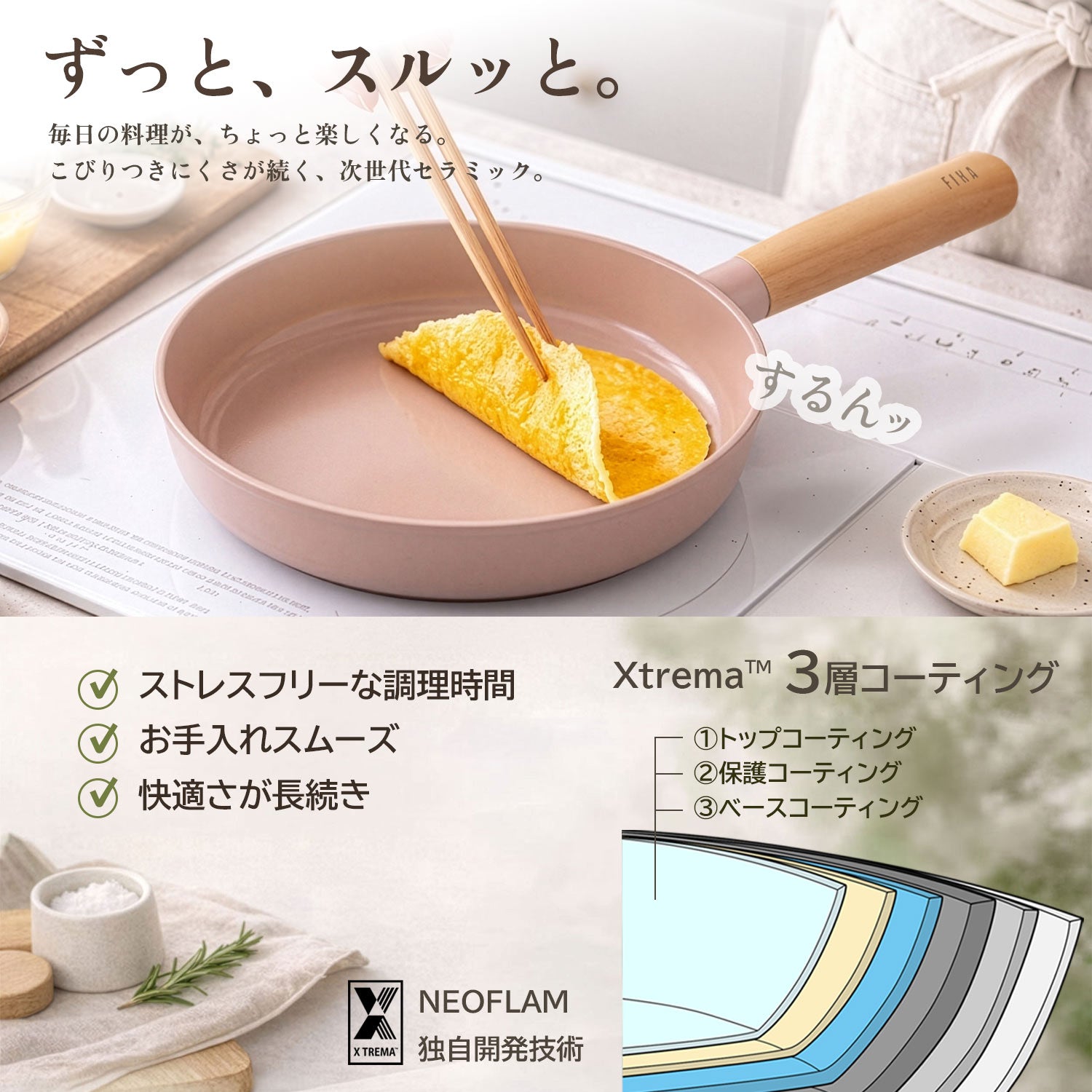 FIKA セラミックスクエアフライパン29cm ピーチピンク – FIKAbyNeoflam